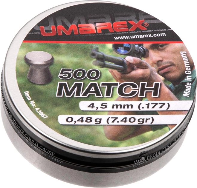 Свинцовые пули Umarex Match 0.48 г калибр 4.5 (.177) 500 шт (4.1967) - изображение 1