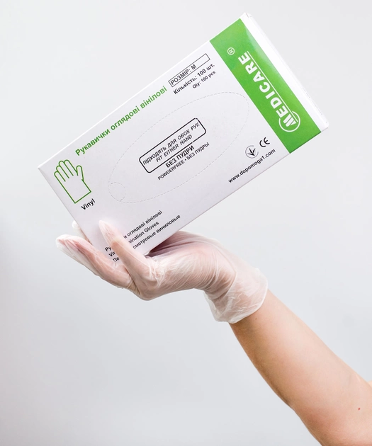 Перчатки смотровые виниловые Medicare Неопудренные M 100шт Прозрачные (6858 (EG-322-M)) - изображение 2