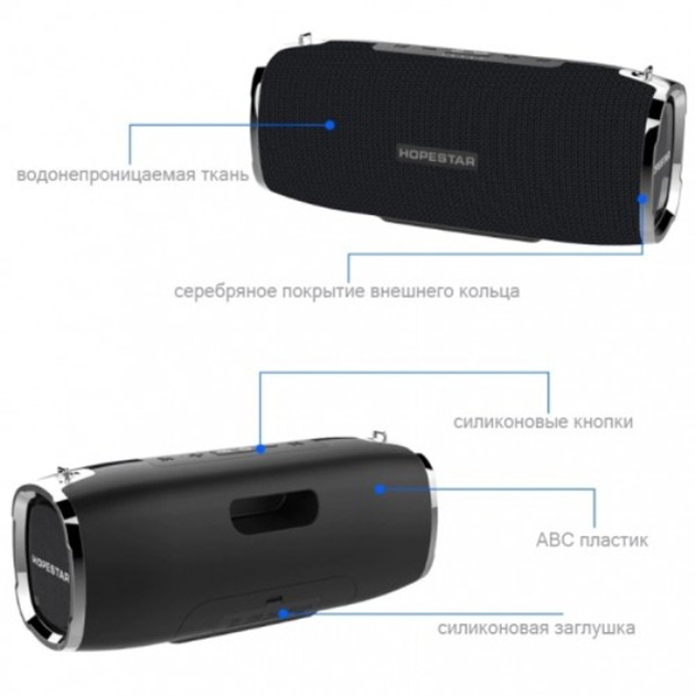 Портативна бездротова Потужна Bluetooth колонка HOPESTAR A6 Чорний - зображення 5