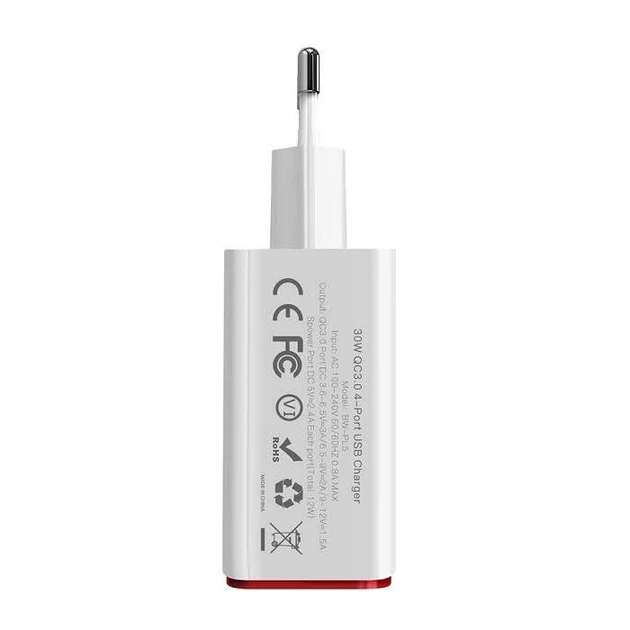 Зарядное устройство BlitzWolf BW-PL5 4 USB порта 30 W QC3.0 White (JBW-PL5White) - Фото 2 Зарядное устройство BlitzWolf BW-PL5 4 USB порта 30 W QC3.0 White (JBW-PL5White) - изображение 2