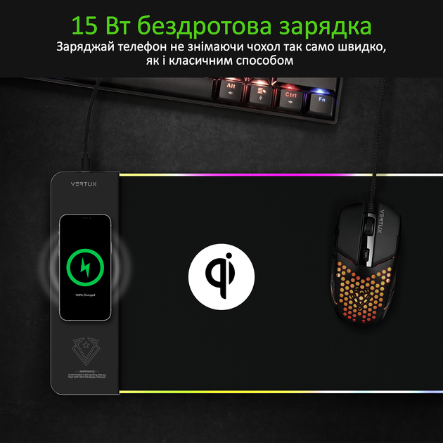 Игровая поверхность Vertux RaftPad-Qi с беспроводной зарядкой 15 Вт Black (raftpad-qi.black) - изображение 4