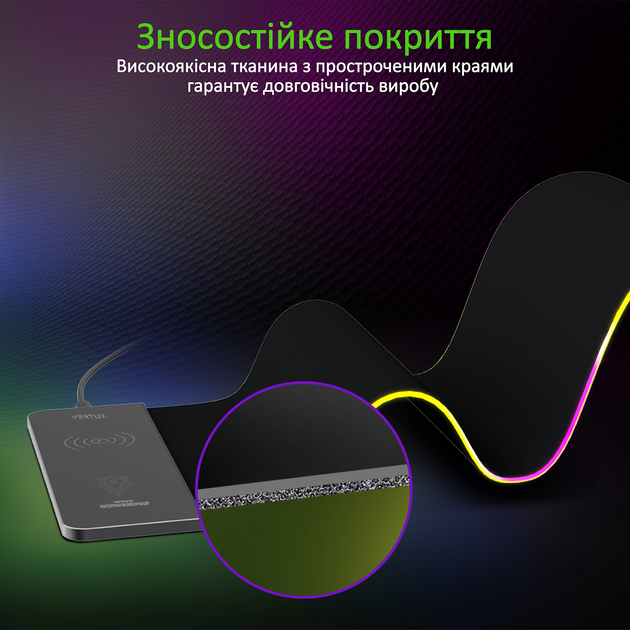 Игровая поверхность Vertux RaftPad-Qi с беспроводной зарядкой 15 Вт Black (raftpad-qi.black) - изображение 6