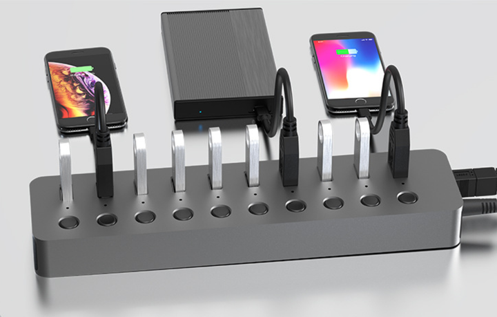 USB хаб Blueendless BS-HU101 USB 3.0 10 портів алюмінієвий з блоком живлення hub концентратор - зображення 6