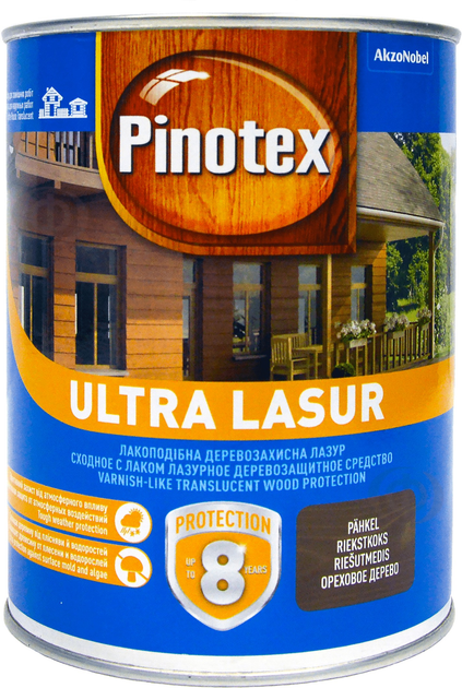 Лазур Pinotex Ultra Lasur — напівматове алкідне просочення для дерева, лазурне, з декоративним ефектом, безбарвна, BC, 1 л (5302278) - зображення 1