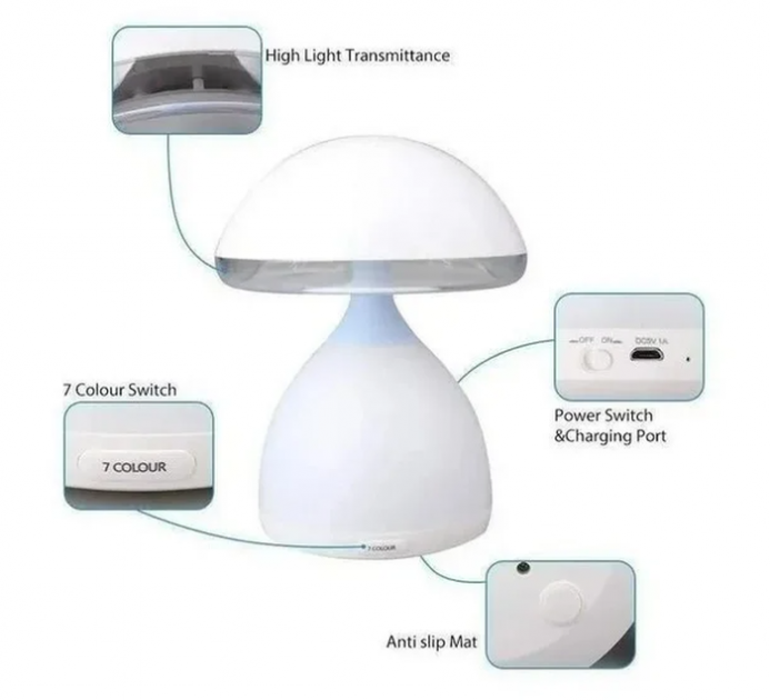 Нічник для дому UKC HUIAN HC-868 Colorful EYE mushroom lamp LED USB 7 colors світильник гриб, м'який лід нічник, лампа яка змінює колір Білий - зображення 5