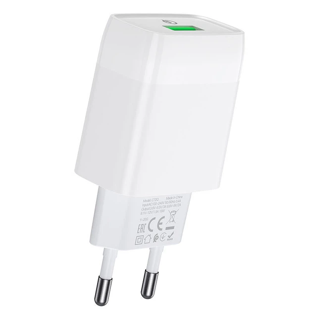 Сетевое зарядное устройство HOCO Glorious single port (1USB, QC3.0/FCP/AFC, 3A, 18W). White - Фото 3 Сетевое зарядное устройство HOCO Glorious single port (1USB, QC3.0/FCP/AFC, 3A, 18W). White - изображение 3