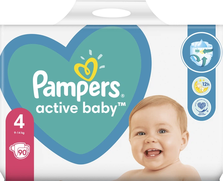 Підгузки Pampers Active Baby Розмір 4 (Maxi) 9-14 кг 90 шт (8001090950376) - Фото 2 Підгузки Pampers Active Baby Розмір 4 (Maxi) 9-14 кг 90 шт (8001090950376) - зображення 2