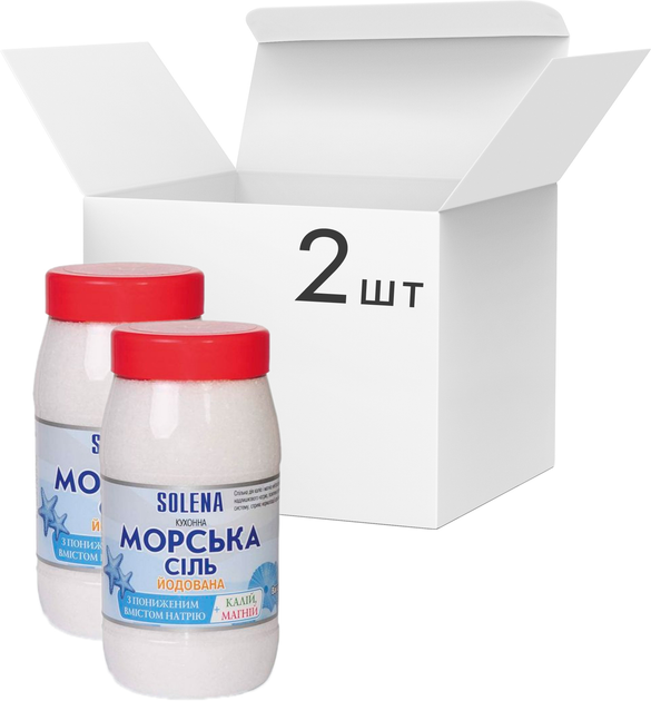 Упаковка морской поваренной йодированной соли SOLENA с пониженным содержанием натрия + калий + магний 700 г х 2 шт (4850174) - изображение 1