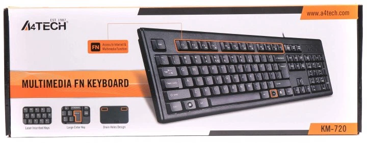 Клавиатура проводная A4Tech KM-720 USB Black - Фото 3 Клавиатура проводная A4Tech KM-720 USB Black - изображение 3