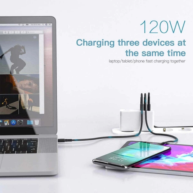 Блок питания Baseus GaN 120W Quick Charger 4.0/PD 3.0 + кабель USB-C 100W для MacBook/Huawei/Samsung/Asus/Google/Lenovo white - изображение 2