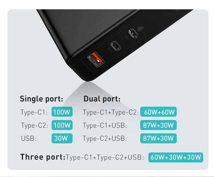 Блок питания Baseus GaN 120W Quick Charger 4.0/PD 3.0 + кабель USB-C 100W для MacBook/Huawei/Samsung/Asus/Google/Lenovo black - Фото 10 Блок питания Baseus GaN 120W Quick Charger 4.0/PD 3.0 + кабель USB-C 100W для MacBook/Huawei/Samsung/Asus/Google/Lenovo black - изображение 10