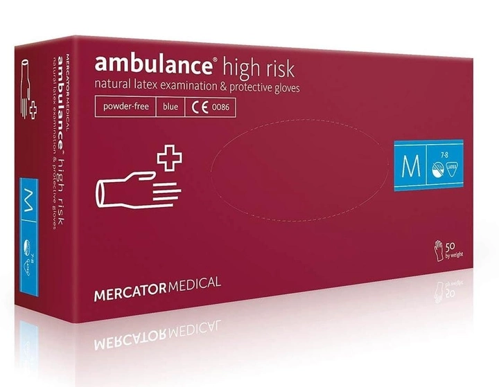Рукавички латексні (M) Mercator Medical Ambulance High Risk (17201900) 50 шт 25 пар (10 уп/ящ) - зображення 1