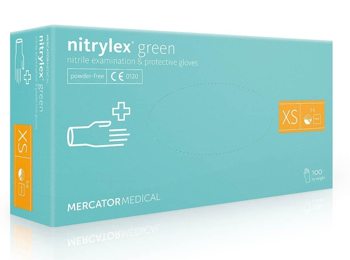 Перчатки нитриловые (XS) Mercator Medical Nitrylex Green мятные (17202700) 100 шт 50 пар (10уп/ящ) - изображение 1