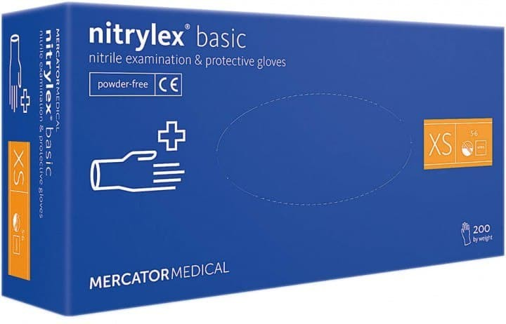 Перчатки нитриловые (XS) Mercator Medical Nitrylex Basic синие (17203400) 200 шт 100 пар (10уп/ящ) - изображение 1