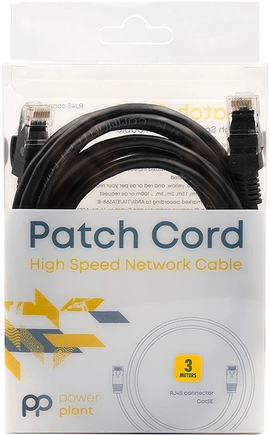 Патч-корд PowerPlant Cat5e UTP 3 м Черный (CA911585) - изображение 4