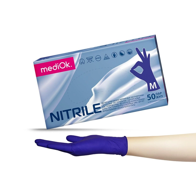 Перчатки нитриловые Mediok фиолетовые Размер M (100шт) - изображение 1
