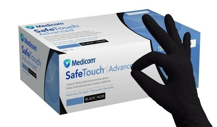 Рукавички нітрилові, Medicom Black 100 шт/уп 3.5 гр M - зображення 1