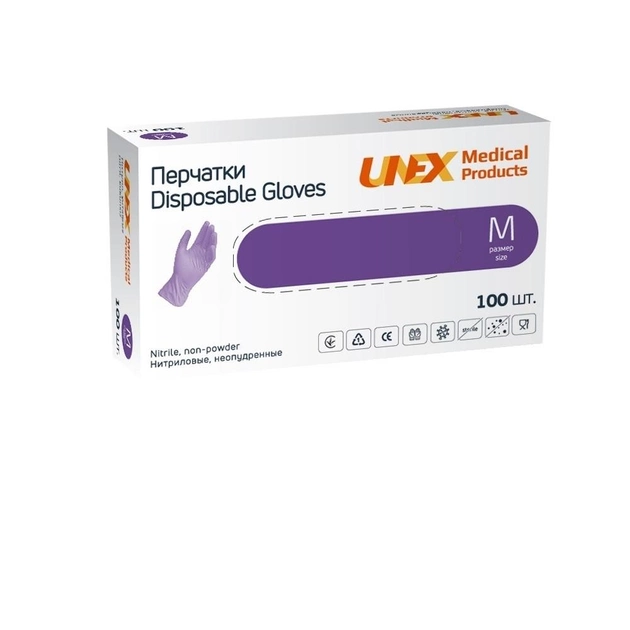 Перчатки Unex Medical Products нитриловые cиреневые нестерильные неопудренные M 50 пар (113-2020) - изображение 1