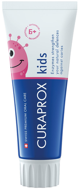 Зубная паста детская ферментная Curaprox CS Kids с ароматным вкусом сладкого арбуза 1450 ppm F 60 мл (7612412429640/7612412429480) - изображение 2