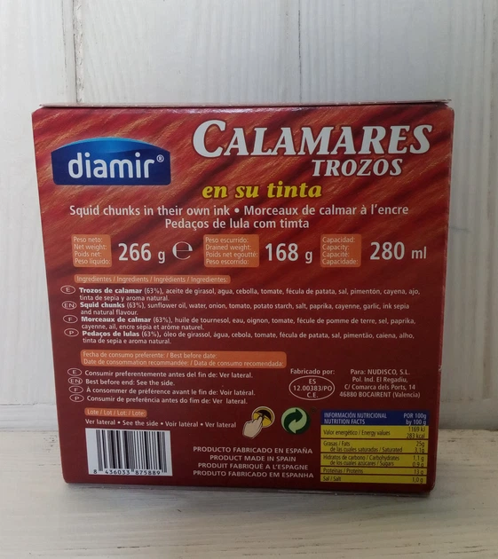 Консерви кальмари у власних чорнилі Diamir Calamares trozzo En Tinta 266г/168г (Іспанія) - зображення 4