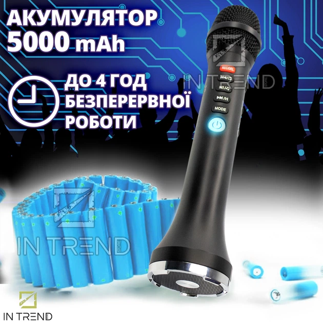 Мікрофон караоке Magic Karaoke L-898 Чорний для співу портативний бездротовий з функцією Rec та Дует 2в1 має режим Bluetooth Колонки фонограми 3 рівня шумоподавлення - зображення 9