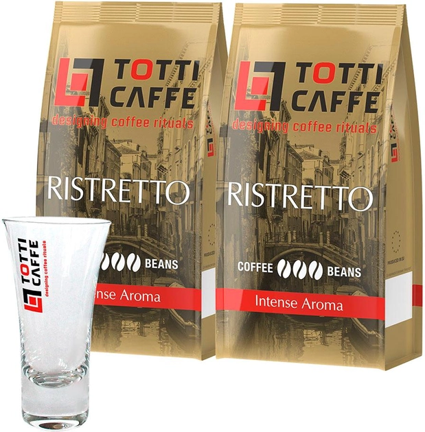 Акция на Набір TOTTI Caffe Кава в зернах Ristretto 1 кг х 2 шт. + Склянка 110 мл от Rozetka