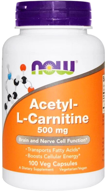 Ацетил-L Карнітин, Acetyl-L Carnitine, Now Foods 500 мг, 100 капсул (733739000767) - зображення 1