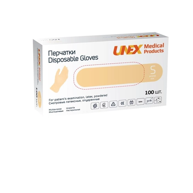 Перчатки Unex Medical Products латексные нестерильные опудренные S 100 пар (142-2020) - изображение 1