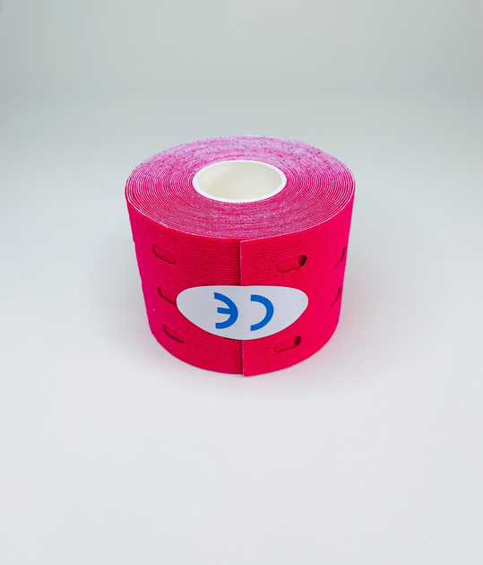 Тейп кінеза з отворами 5 см Kinesiology Tape, перфорований тейп рожевий - зображення 2