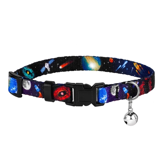 Нашийник для Котів BronzeDog Urban Cosmos Нейлоновий з Пластиковою Пряжкою та Дзвіночком Чорний 10 мм 18-28 см (49/1211) - зображення 2