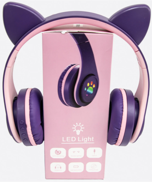 Беспроводные Bluetooth наушники Cat Ear YW-018 с ушками и подсветкой Фиолетовые - зображення 2