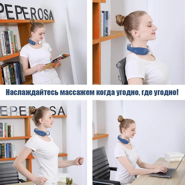 Электрический беспроводной smart массажер для шеи Kingsring с инфракрасными лучами, синий - изображение 8