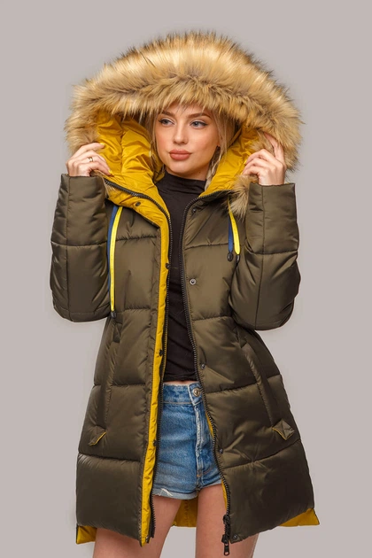 Зимняя куртка Miorichi Лиза 46 Хаки с бежевым (01097-green46) - Фото 3 Зимняя куртка Miorichi Лиза 46 Хаки с бежевым (01097-green46) - изображение 3