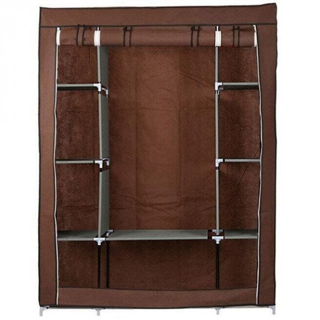 Складной каркасный тканевый шкаф Storage Wardrobe 88130 шкаф на три секции 130*45*175 коричневый - изображение 3