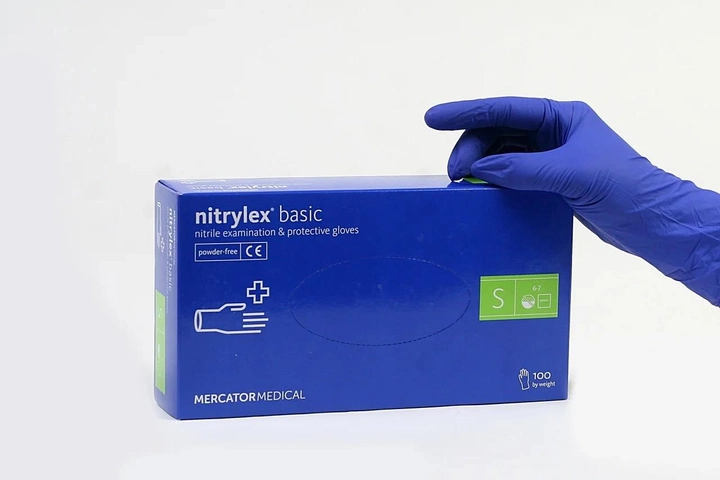 Рукавиці нітрилові оглядові Nitrylex BASIC нестерильні неопудрені розмір S 100 Шт Сині - изображение 2