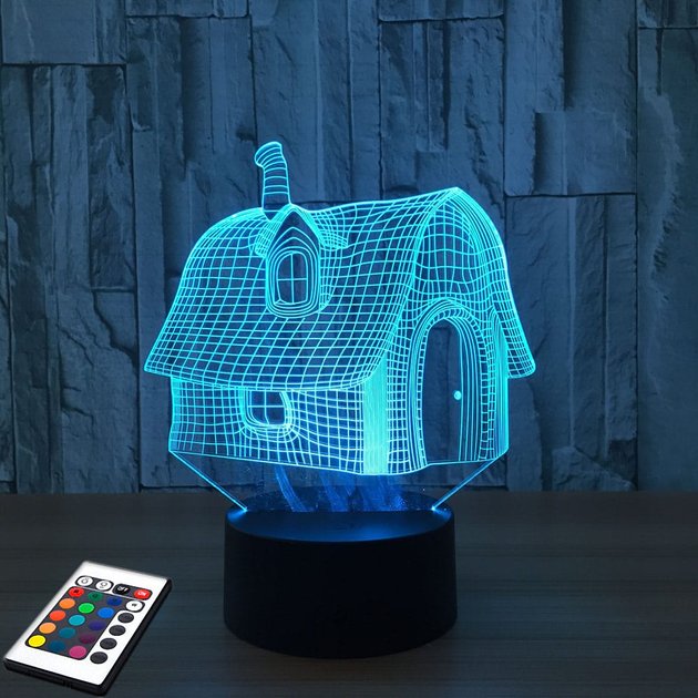 3D светильник с пультом и аккумулятором 3D Lamp Сказочный домик (LP) | GISMO