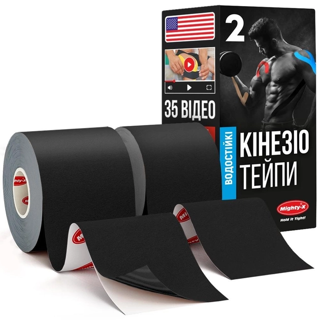 Кинезио Тейп из США (Kinesio Tape) - 2шт - 5см*5м Черный Кинезиотейп - The Best USA Kinesiology Tape - изображение 1