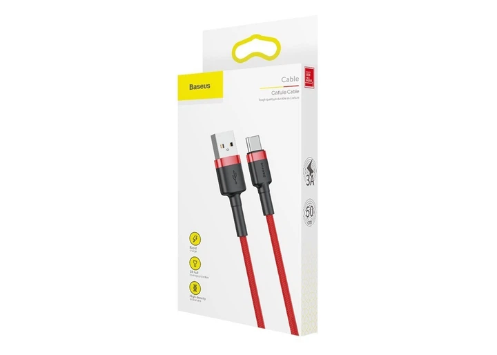 Кабель Baseus Cafule Cable USB for Type-C 3A 0.5 м Red (CATKLF-A09) - изображение 3