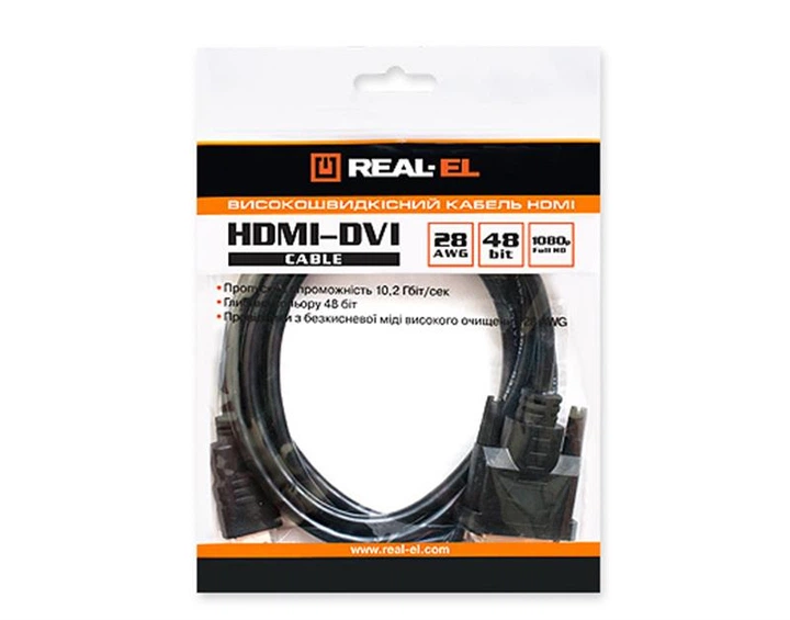 Кабель REAL-EL HDMI - DVI (M/M), 1.8 м, Black (EL123500013) - зображення 3