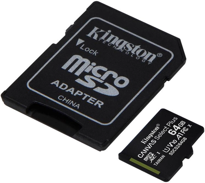 Kingston microSDXC 64GB Canvas Select Plus Class 10 UHS-I U1 V10 A1 + SD-адаптер (SDCS2/64GB) - изображение 2
