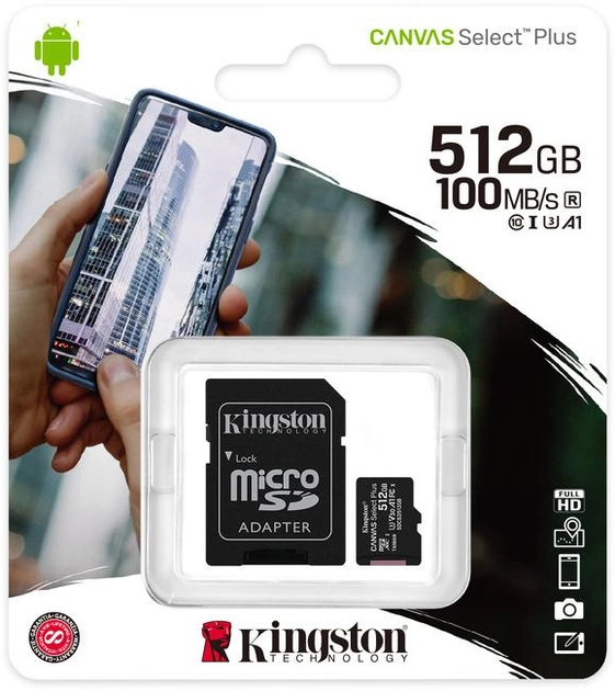 Kingston microSDXC 512GB Canvas Select Plus Class 10 UHS-I U3 V30 A1 + SD-адаптер (SDCS2/512GB) - зображення 3