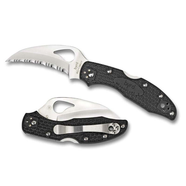 Ніж складний Spyderco Byrd Hawkbill серейтор (довжина: 173мм, лезо: 73мм), чорний - изображение 2