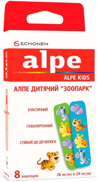 Пластир Alpe дитячий "Зоопарк" 76х19 мм №8 (000000206) - зображення 1