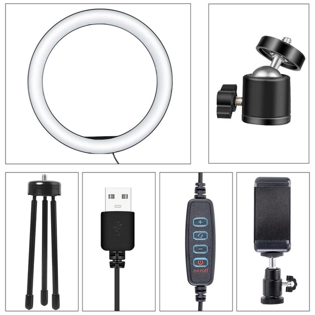 Кольцевая Светодиодная LED селфи-лампа 20 см Ring Fill/7326 &nbsp;с железным штативом - изображение 6