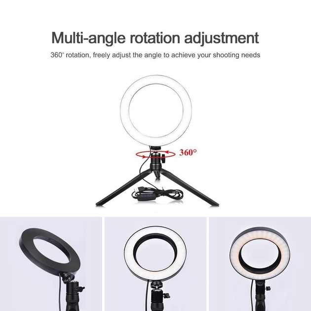Кольцевая Светодиодная LED селфи-лампа 20 см Ring Fill/7326 + штативом - трипод Черный - изображение 2