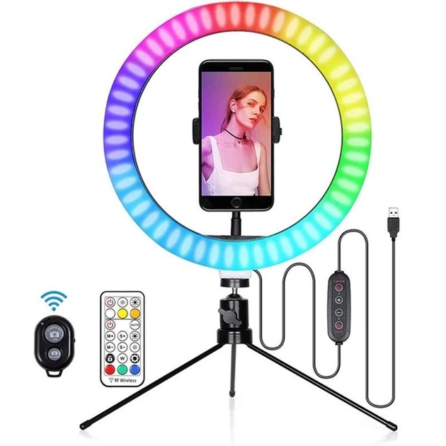 Кольцевая лампа RGB 20см + железный штатив + блютуз пульт - изображение 3
