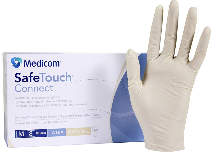 Перчатки Medicom латексные опудренные М 100 штук Белые - изображение 1