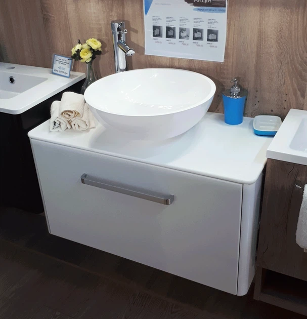 Тумба Fancy Marble Fiji подвесная белая с умывальником Mona 80 см - зображення 4