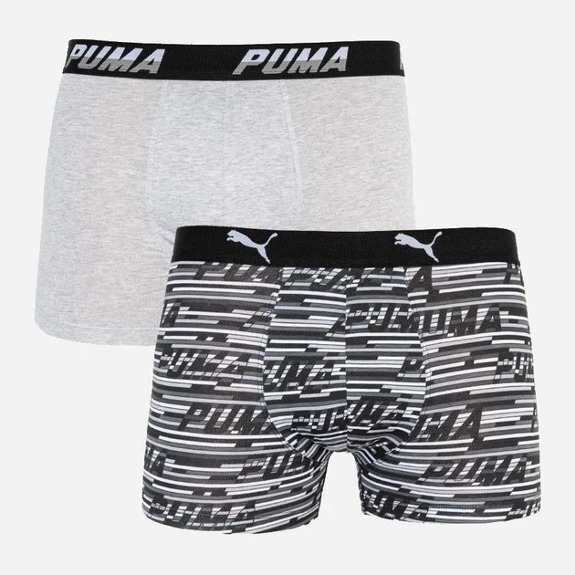 Набір трусів-боксерів чоловічих бавовняних Puma Logo Aop Boxer 2P 501003001200 2 шт S Сірі з білим та чорним (8718824805405) - Фото 1 Набір трусів-боксерів чоловічих бавовняних Puma Logo Aop Boxer 2P 501003001200 2 шт S Сірі з білим та чорним (8718824805405) - зображення 1