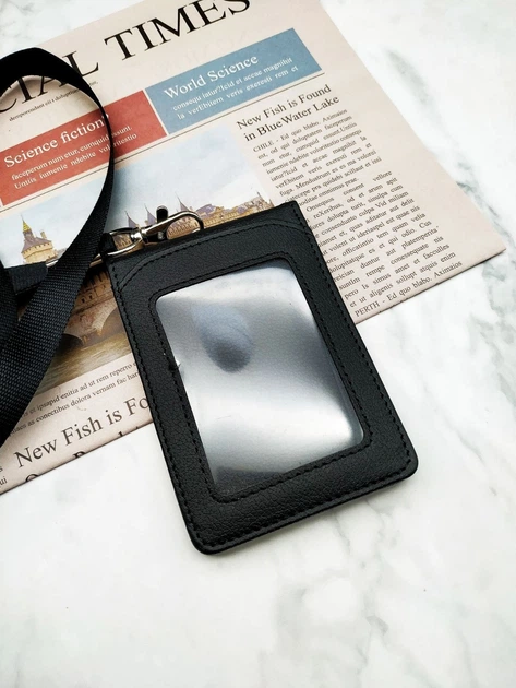 Вертикальный бейдж на ленте Button Black, бейджик с отделениями для пропуска, визиток и карточек, офисный бейдж на шнурке, Chansin (31261540) - изображение 3